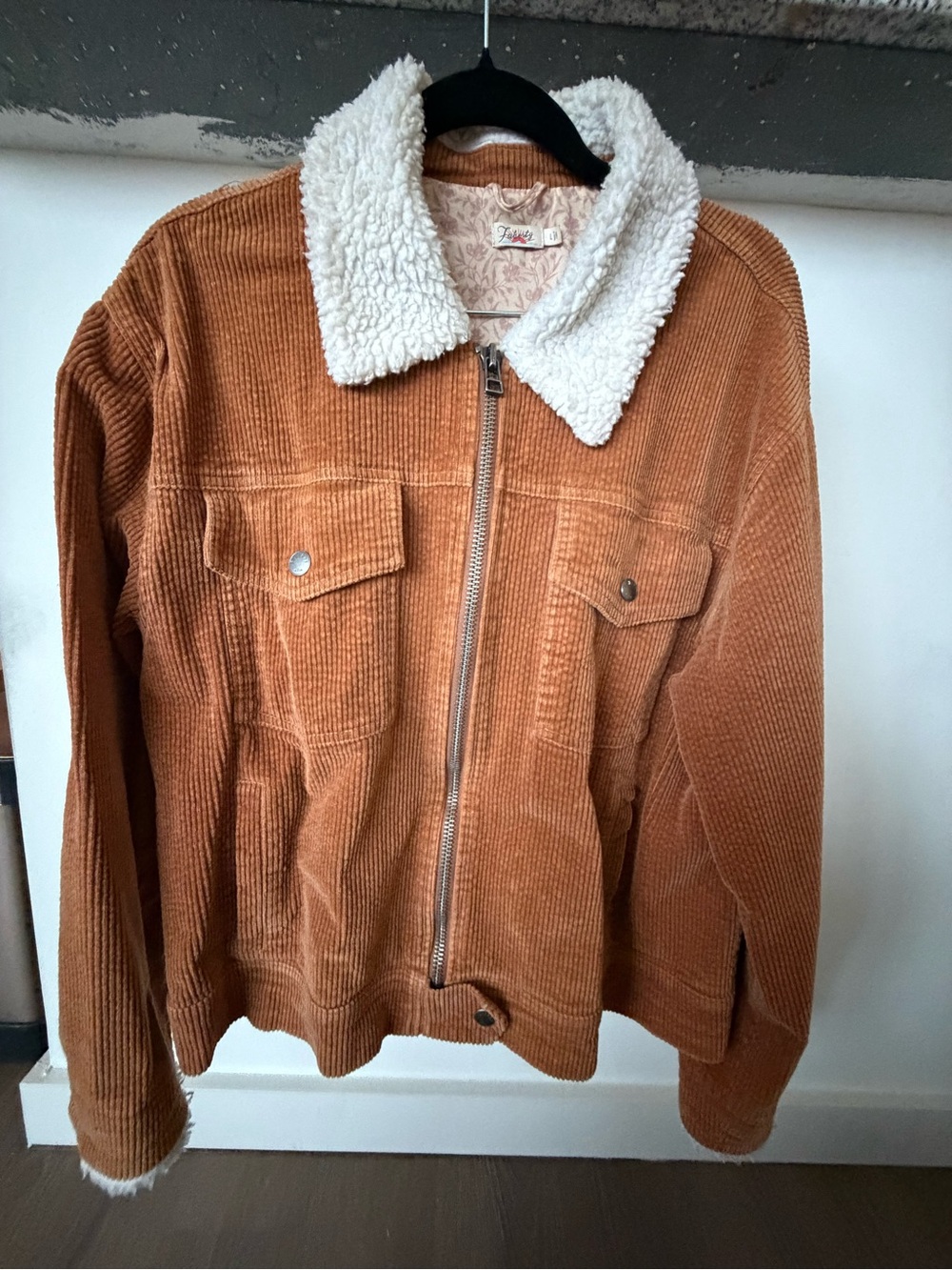 Faherty Women's Tan Corduroy Jacket with Sherpa Collar and cuffs